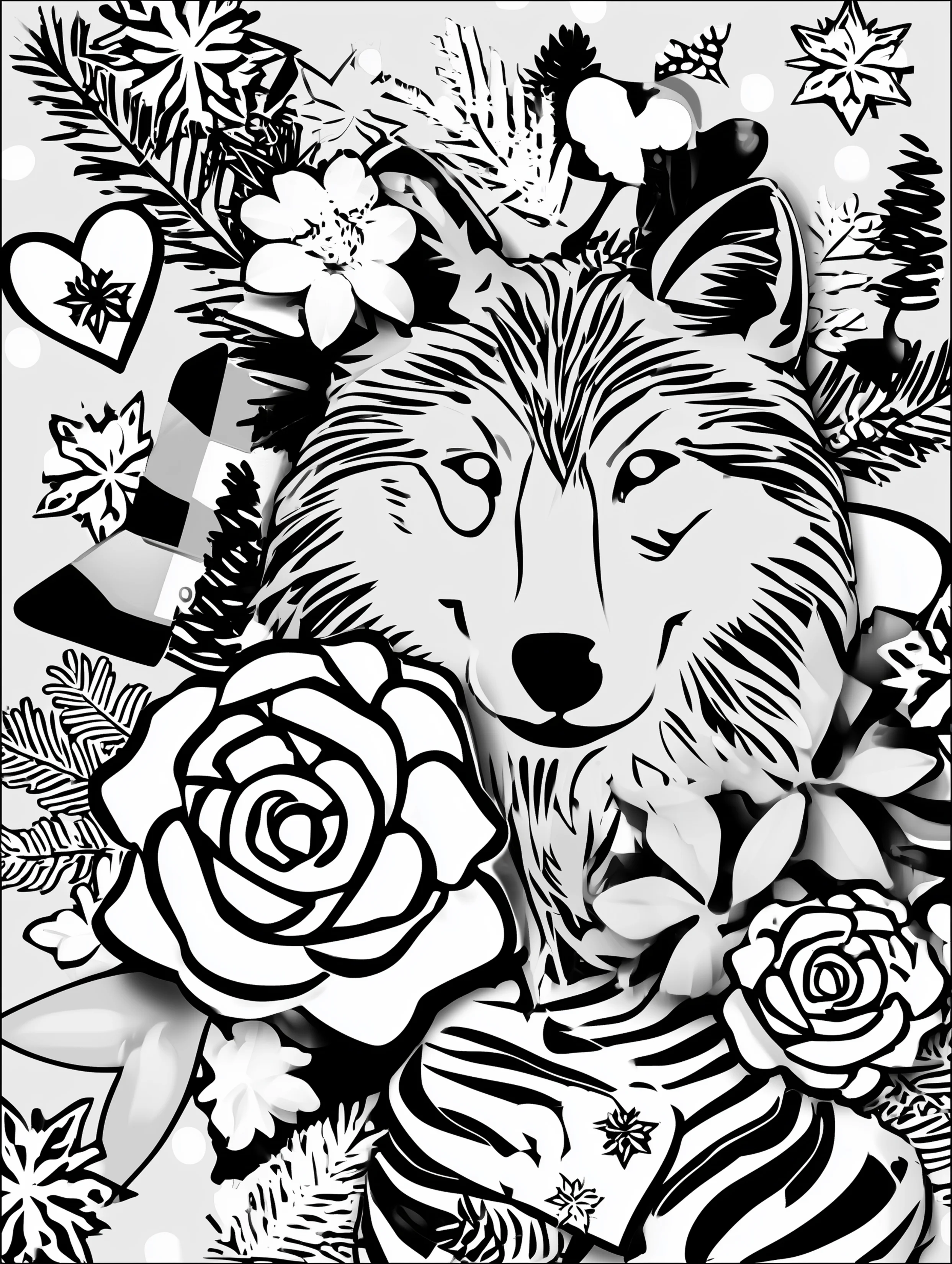 Free printable wolf coloring page for adults featuring a wolf with textured details